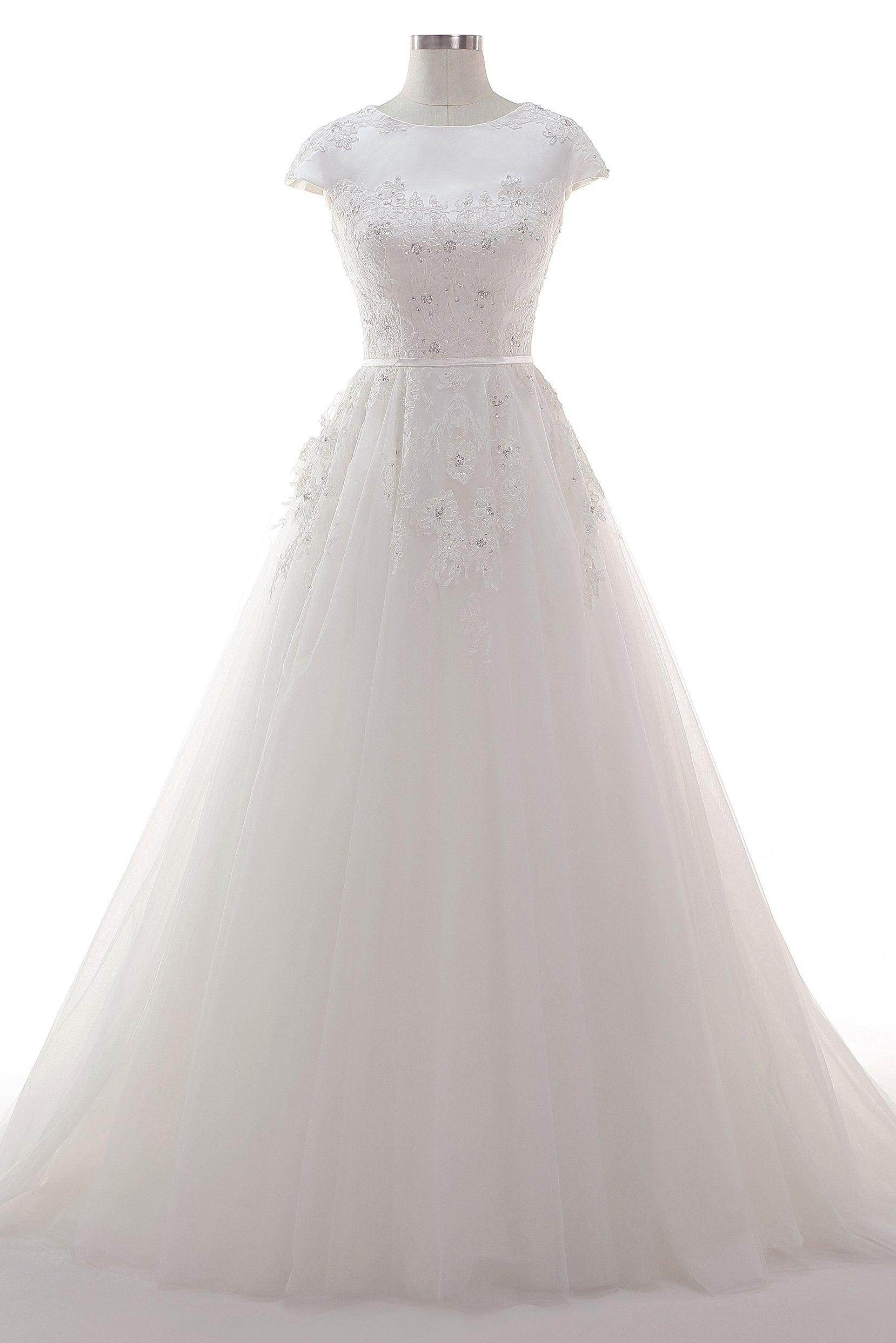 A-Line Court Train Tulle Lace Wedding Dress CW2458 - COCOMELODY